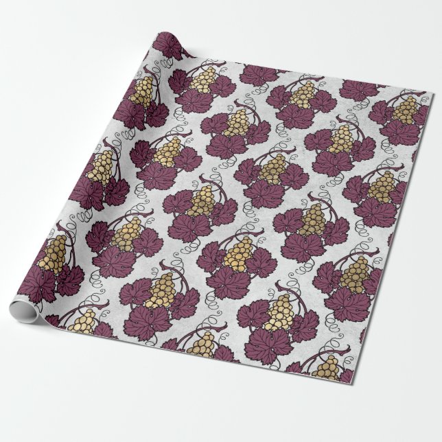 Papel De Presente Tema vinho ameixa e dourado da Borgonha (Desenrolado)