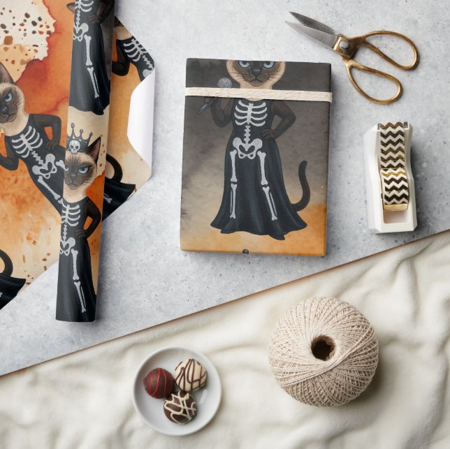 Papel De Presente Temática de Halloween para amantes de gatos siames (Artesanato)