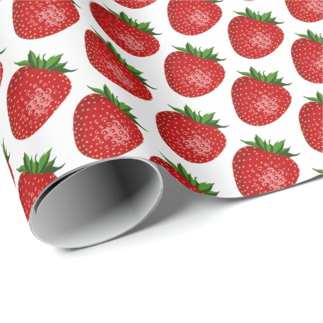 Papel de Presente Temático de Morango Design de Fr (Ponta do rolo)