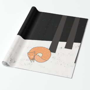 Papel De Presente Tempo de inverno - Raposa dormindo - Ilustração