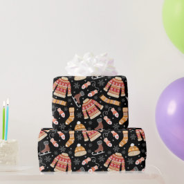 Papel De Presente Tempo de Suéter de Natal Feio Preto Feriado