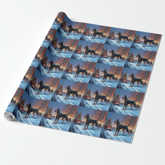 Papel De Presente Temporada Festiva de Natal do Doberman (Desenrolado)