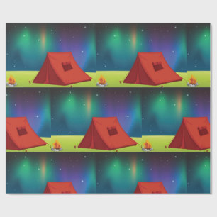 Papel De Presente Tenda de Acampamento Vibrante sob Luzes do Norte N