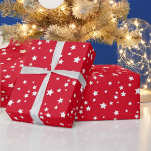 Papel De Presente Tendência de Modelo Natal - Estrelas Brancas Verme