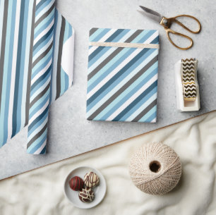 Papel De Presente Tendência Moderna de Stripes Oblíticas Azul Claro