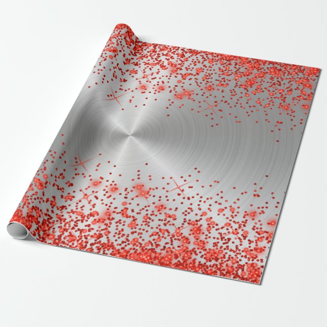 Papel De Presente Tendência Silver Vermelho Metálico (Desenrolado)