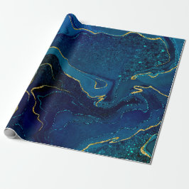 Papel De Presente Tendy Blue Turquoise Marbling design