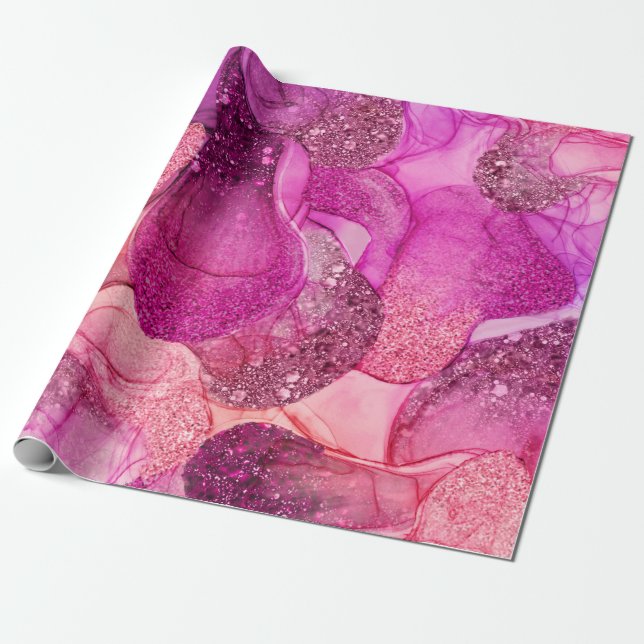 Papel De Presente Tendy Pink Marbling design (Desenrolado)