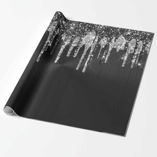 Papel De Presente Tendy Silver Black Glitter Drives Gráfico (Desenrolado)