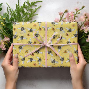 Papel De Presente Tendy Yellow Buzzing Primavera e Summer Honeybee