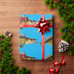 Papel De Presente "Tenha um Natal Jolly Walleye"<br><div class="desc">Walleye pike com fitas de Natal natação sobre fundo azul. O texto diz "Tenha um Natal Jolly Walleye."</div>