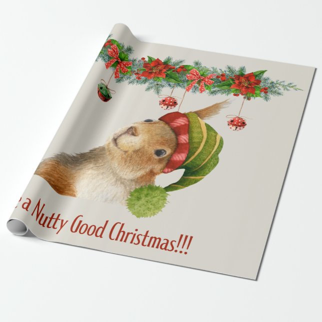 Papel De Presente Tenha um Natal Maluco e Bom Esquilo Férias (Desenrolado)