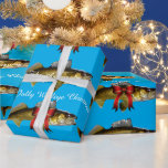 Papel De Presente "Tenham um Natal Jolly Walleye"<br><div class="desc">Walleye pike com fitas de Natal natação sobre fundo azul. O texto diz "Tenha um Natal Jolly Walleye."</div>