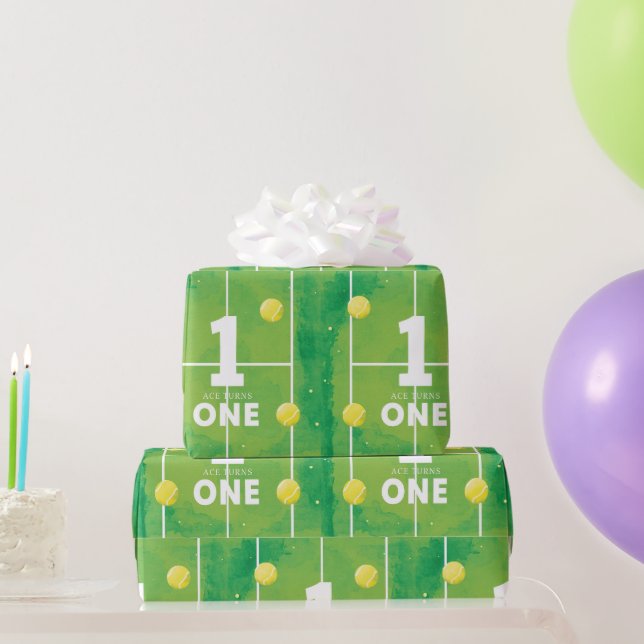 Papel De Presente Tenis 1º Aniversário na quadra (Presentes para festas)