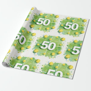 Papel De Presente Tênis 50º Aniversário com bolas na quadra