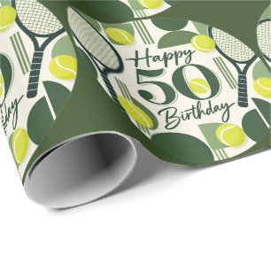 Papel De Presente Tenis Aniversário de 50 anos bola de tênis e númer
