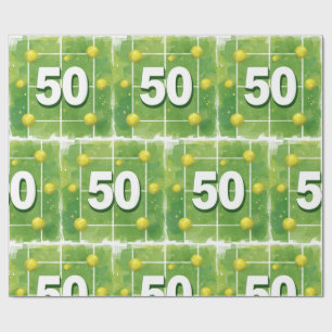 Papel De Presente Ténis Aniversário de 50 anos com bolas no campo