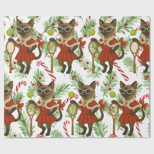Papel De Presente Tenis Natal tema para Amantes de gato siamês (Aberto)
