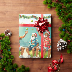 Papel De Presente Tenis Natal Verão com Papai Noel na praia 