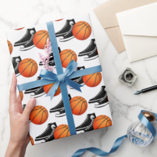 Papel De Presente Tênis Preto E Basquete Em Branco