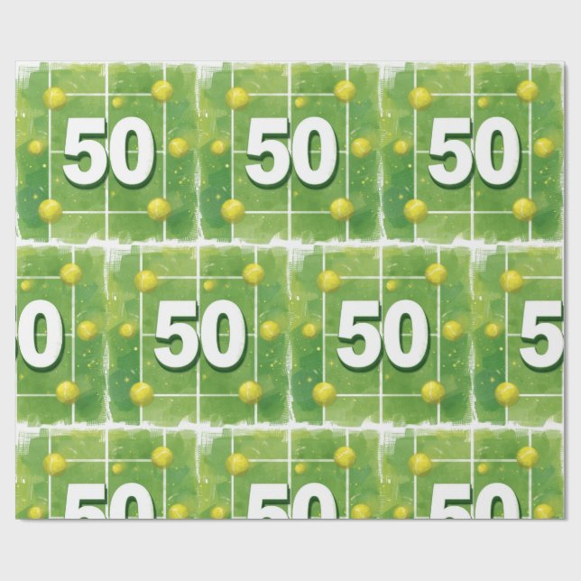 Papel De Presente Tennis 50th Birthday with balls on the court (Aberto)