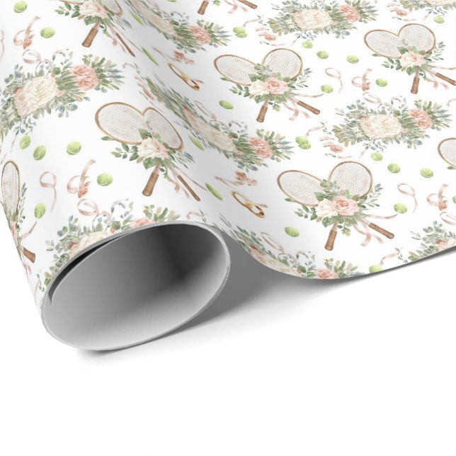 Papel De Presente Tennis Racket with Floral  (Ponta do rolo)
