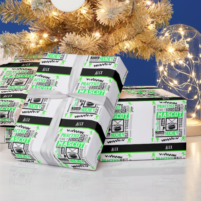 Papel De Presente Terminologia de Hockey para Meninos Personalizada  (Feriados)