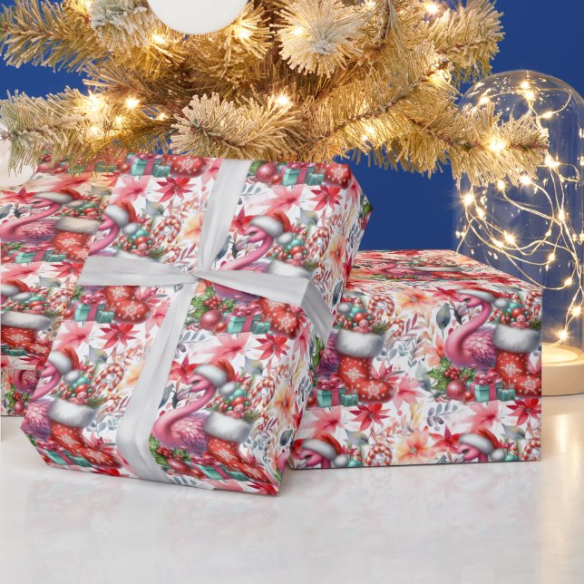 Papel De Presente Termo Flamingo Christmas (Feriados)
