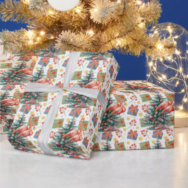 Papel De Presente Termo Flamingo Christmas