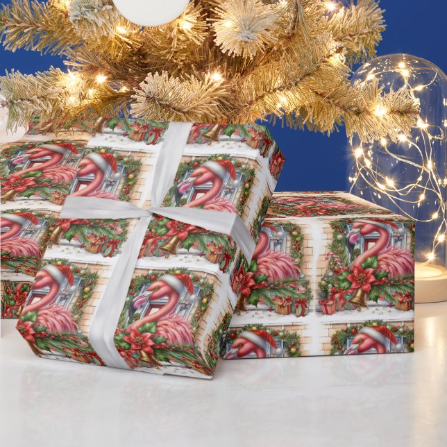 Papel De Presente Termo Flamingo Christmas (Feriados)