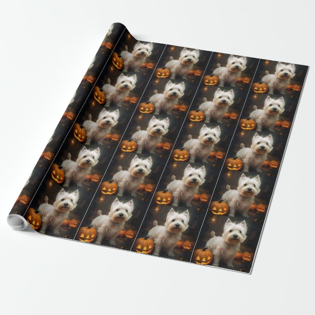 Papel De Presente Ternos de Halloween West Highland White Terrier Ab (Desenrolado)