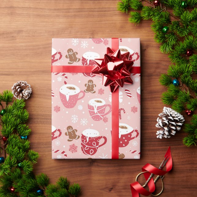 Papel De Presente Terra da Maravilha Rosa: Copas de Cacau e Natal (Presente de Natal)