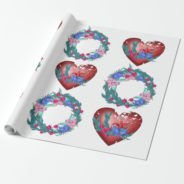 Papel De Presente Terra de flores e corações para Casamento (Desenrolado)