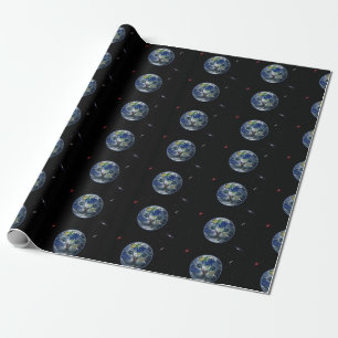 Papel De Presente Terra de Gato Espacial