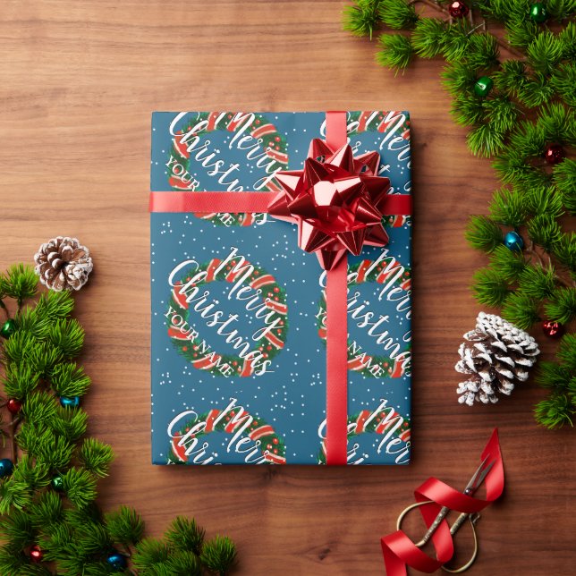 Papel De Presente Terra de Natal elegante, verde personalizada (Presente de Natal)