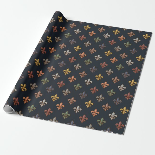 Papel De Presente Terra Escura Design Flor-de-lis de Bosques  (Desenrolado)