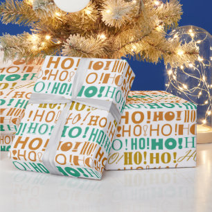 Papel De Presente Terra Verde Laranja e Dourado Natal HO! Hei! Hei!