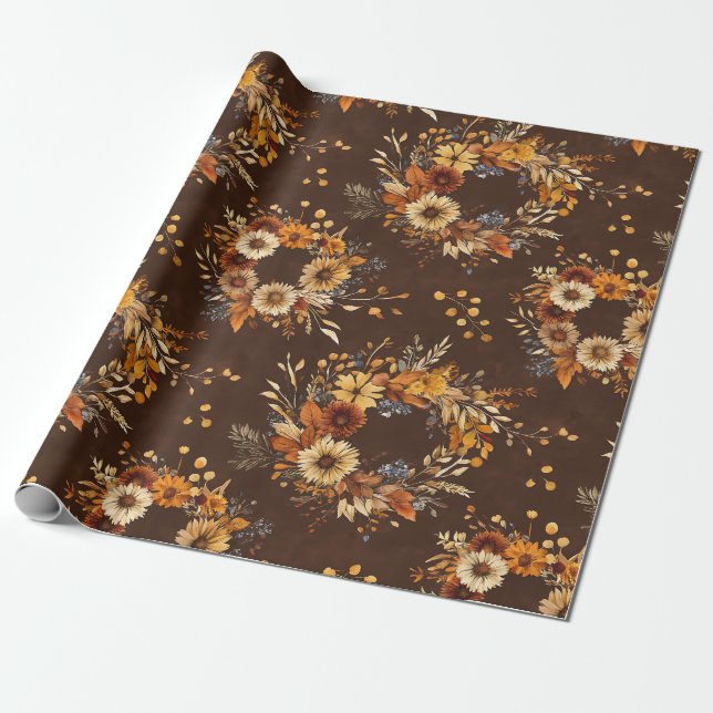 Papel De Presente Terracota e Flores Brancas Botânico Boho Exótico (Desenrolado)