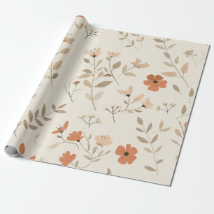 Papel De Presente Terracota Laranja Flor Silvestre Feminina Boho