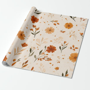Papel De Presente Terracota Laranja Flor Silvestre Feminina Boho