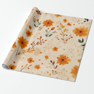 Papel De Presente Terracota Laranja Flor Silvestre Feminina Boho