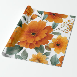 Papel De Presente Terracota Laranja Floral Botânico Vintage