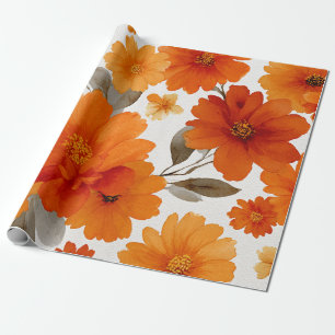 Papel De Presente Terracota Laranja Floral Botânico Vintage