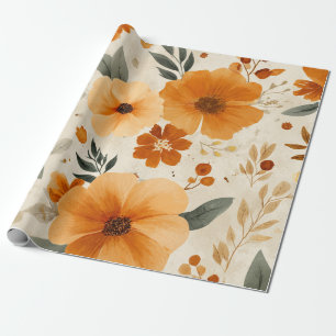 Papel De Presente Terracota Laranja Floral Botânico Vintage
