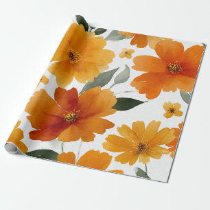 Papel De Presente Terracota Laranja Floral Botânico Vintage