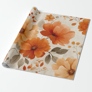 Papel De Presente Terracota Laranja Floral Botânico Vintage