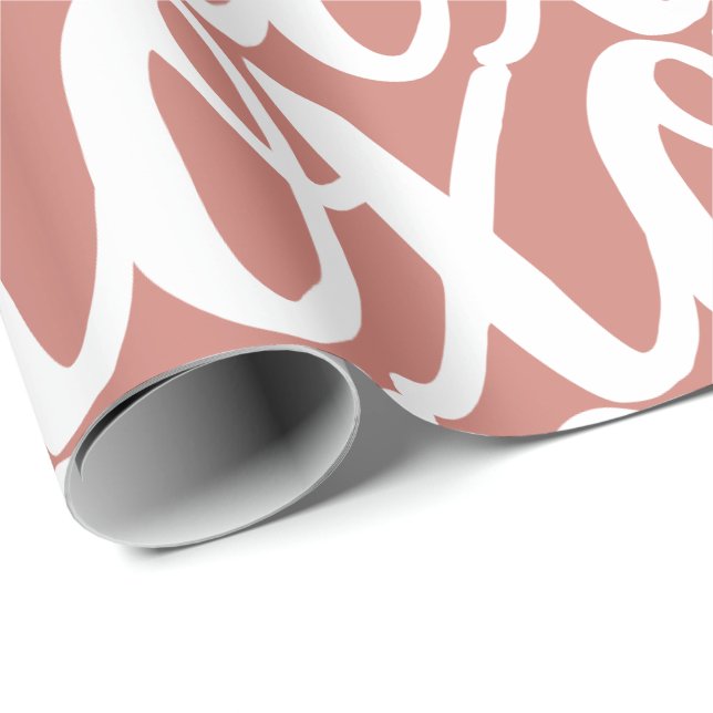 Papel De Presente Terracota Rosa Branco Padrão (Ponta do rolo)