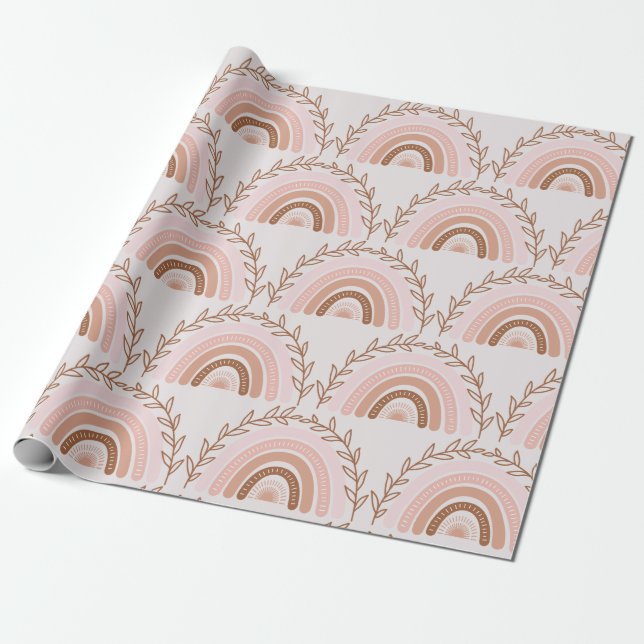 Papel De Presente Terracotta Boho Rainbow, Dusty Pink (Desenrolado)