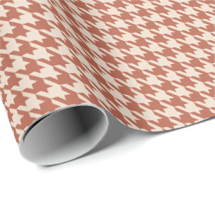 Papel De Presente Terracotta & Creme Padrão Xadrez Houndstooth   Que