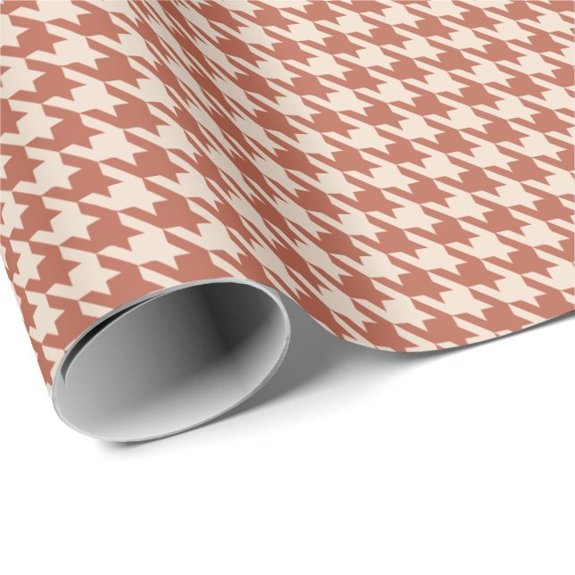 Papel De Presente Terracotta & Creme Padrão Xadrez Houndstooth | Que (Ponta do rolo)